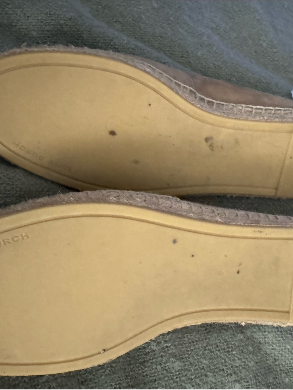 Tory Burch Taupe Suede Espadrille Slip-Ons with Embellished Logo - Picture 5 of 6